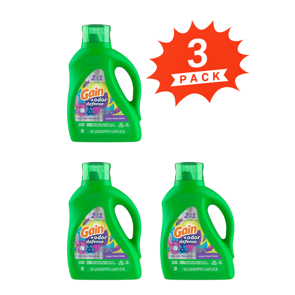 Gain Super Fresh Blast Liquid Laundry Detergent 2 in 1 (Pack 3) - 135 Loads, 195fl