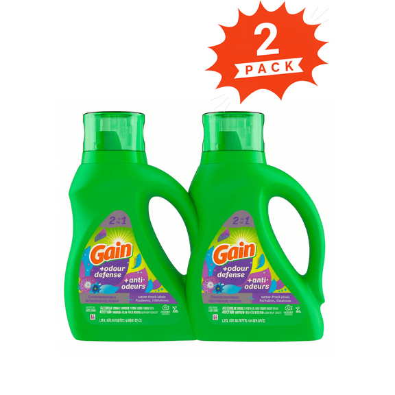 Gain Super Fresh Blast Odor Defense Liquid Laundry Detergent (Pack 2) - 64 Loads, 92floz