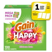Gain Dryer Sheets, Happy, Hibiscus Hula Scent, 130 Mega Dryer Sheets