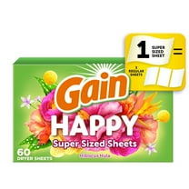 Gain Super Sized Dryer Sheets, Happy, Hibiscus Hula Scent, 60 Count
