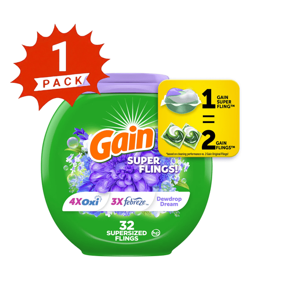 Gain Super-Sized Flings: Relax Dewdrop Dream Scent Laundry Pacs 32 Count (1-Pack)