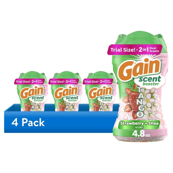 (4 pack) Gain Tango 2-in-1 Dual Scent In-Wash Laundry Scent Booster Beads, Strawberry & Shea Scent, 4.8 oz