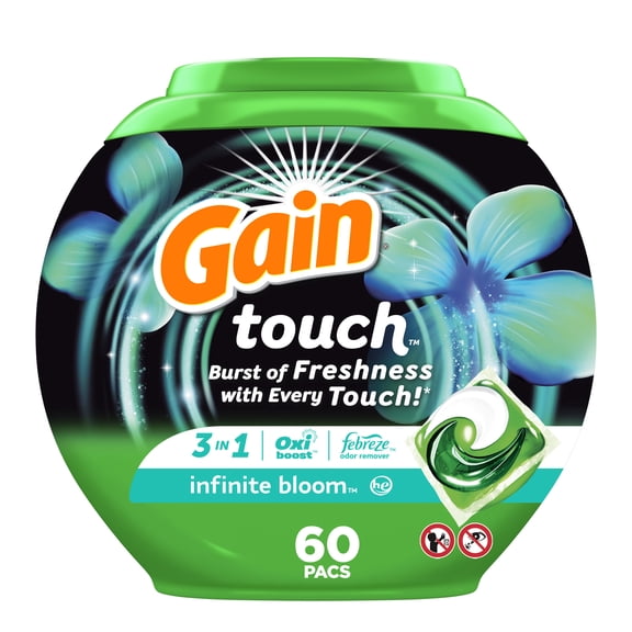 Gain Touch Flings Laundry Detergent Soap Pacs, 60 Ct, Infinite Bloom
