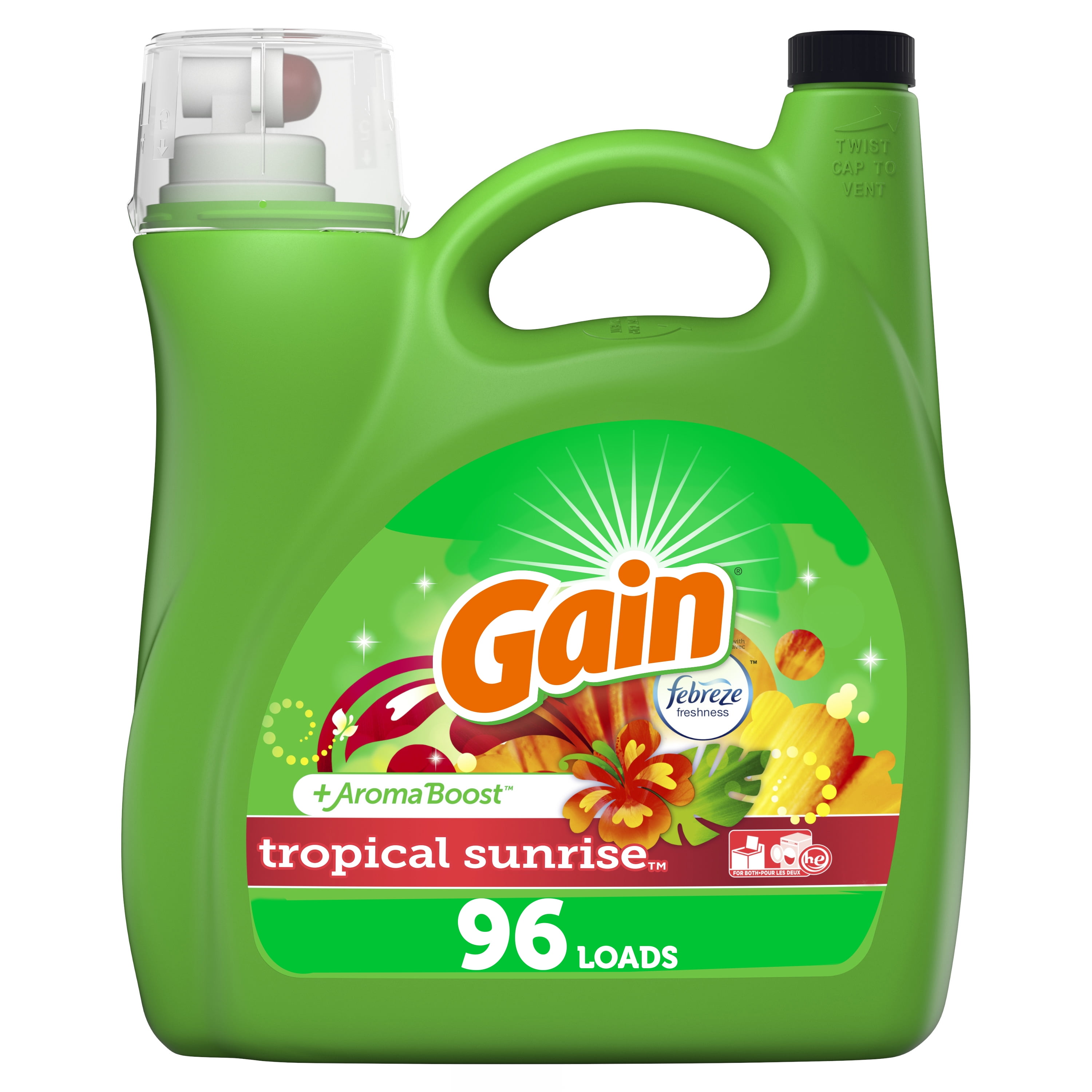 Gain Tropical Sunrise He, 96 Loads Liquid Laundry Detergent 150 fl oz