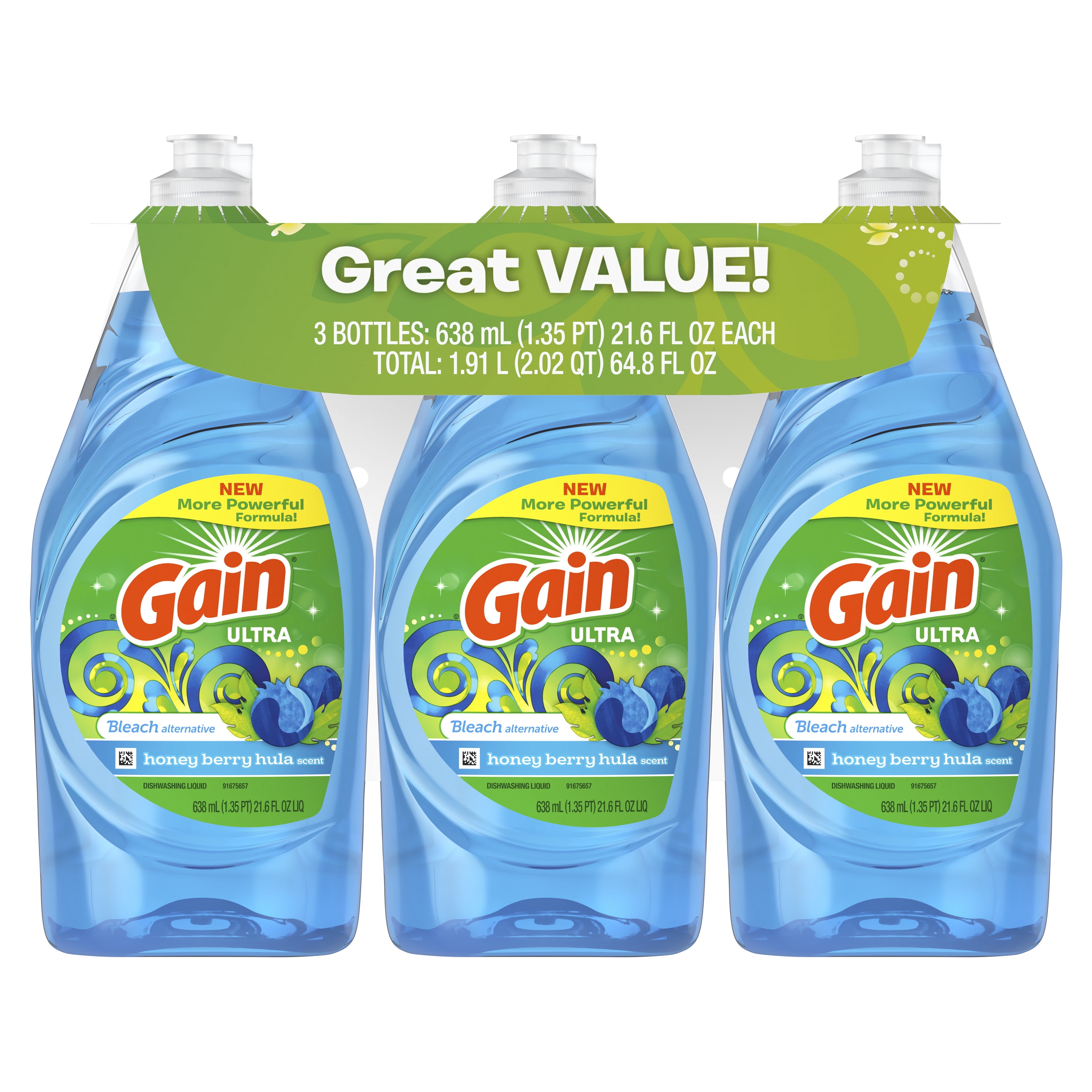 Gain Ultra Bleach Alternative Dishwashing Liquid Dish Soap, Honey Berry Hula, 21.6 fl oz