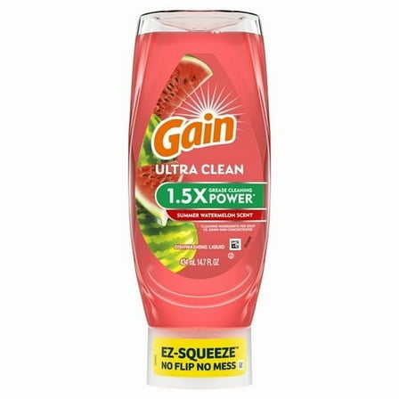 Gain Ultra EZ-Squeeze Dish Soap, Dishwashing Liquid, Grease Removal, Summer Watermelon, 14.7oz - 4 Pack