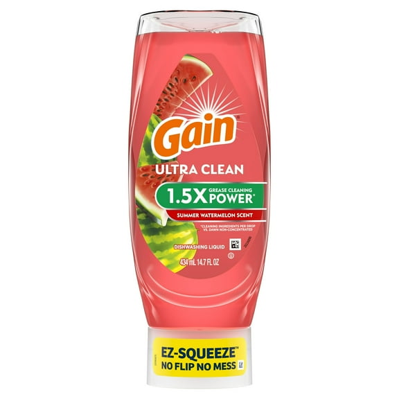 Gain Ultra EZ-Squeeze Dish Soap, Dishwashing Liquid, Grease Removal, Summer Watermelon, 14.7oz