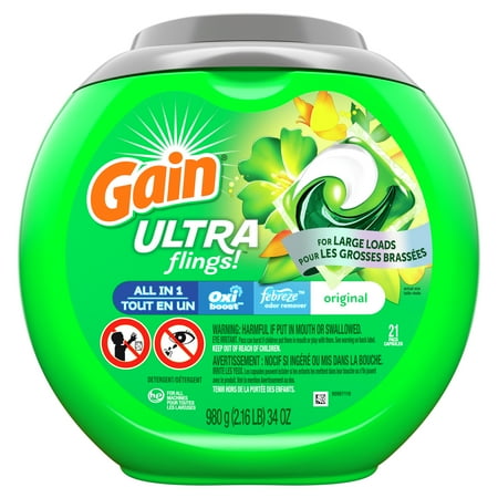 Gain Ultra Flings Original, 21 Ct Laundry Detergent Pacs