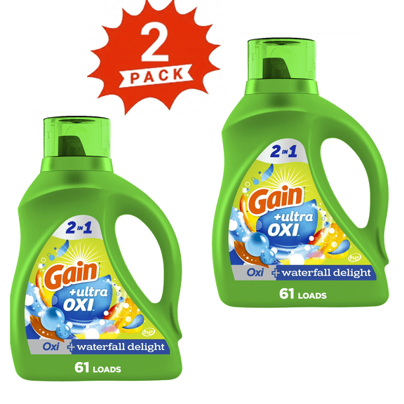 Gain Ultra Oxi Liquid Laundry Detergent, Waterfall Delight (2-Pack), 176 fl oz, 122 Loads