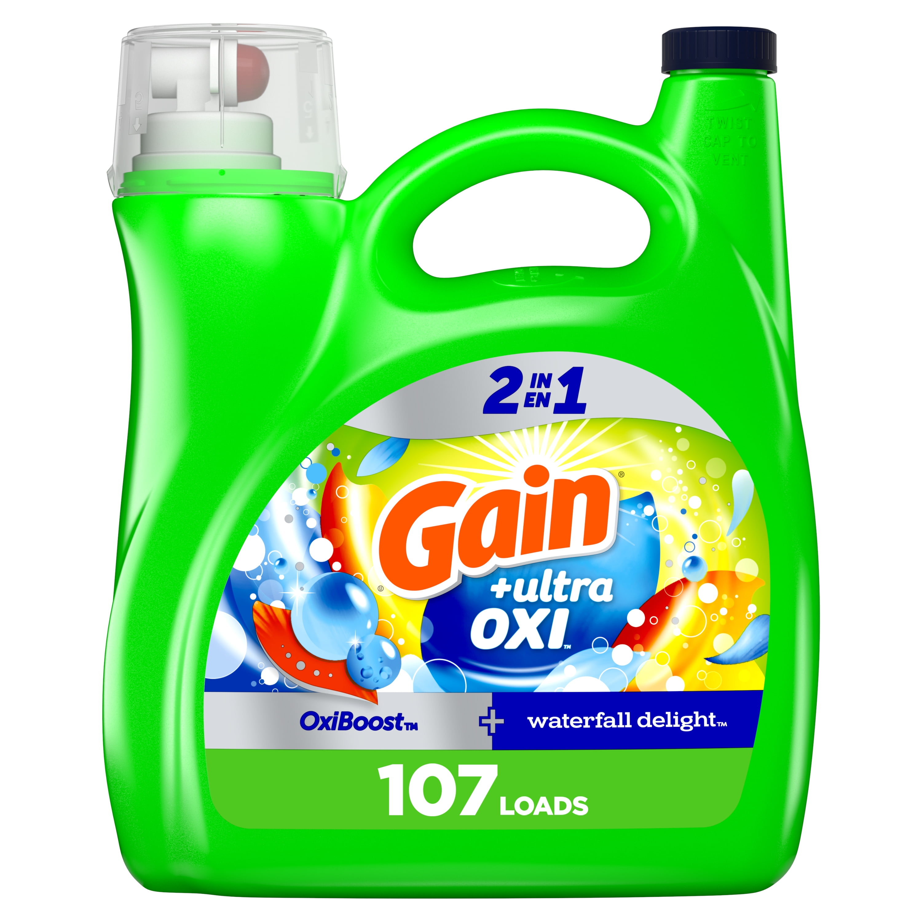 Gain Ultra Oxi Liquid Laundry Detergent, Waterfall Delight Scent, 154 fl oz, 107 Loads