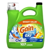 Gain Ultra Oxi Liquid Laundry Detergent, Waterfall Delight Scent, 154 fl oz, 107 Loads