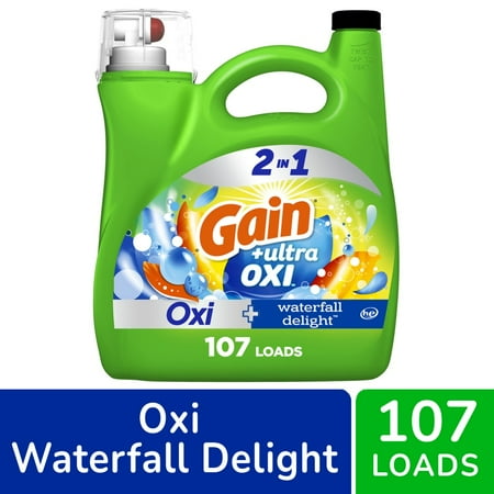 Gain + Ultra Oxi HE Liquid Laundry Detergent, 107 Loads - Waterfall Delight - 154 oz