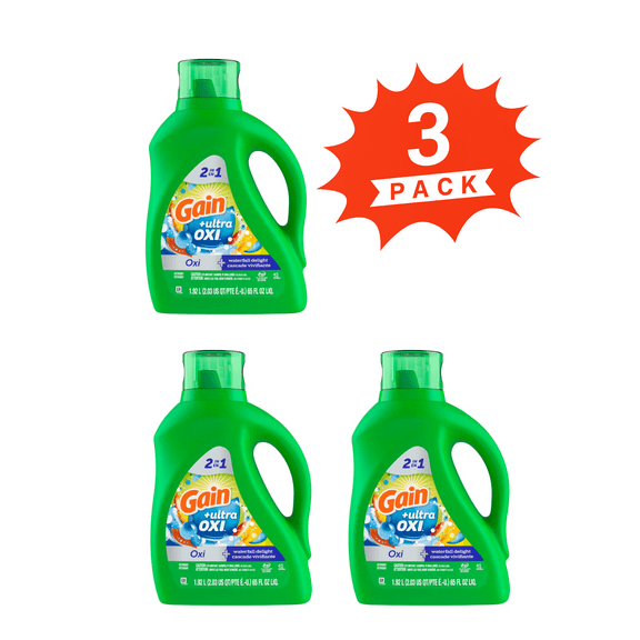 Gain Ultra Oxi Waterfall Delight Liquid Laundry Detergent 2 in 1 (Pack 3) - 135 Loads, 195fl