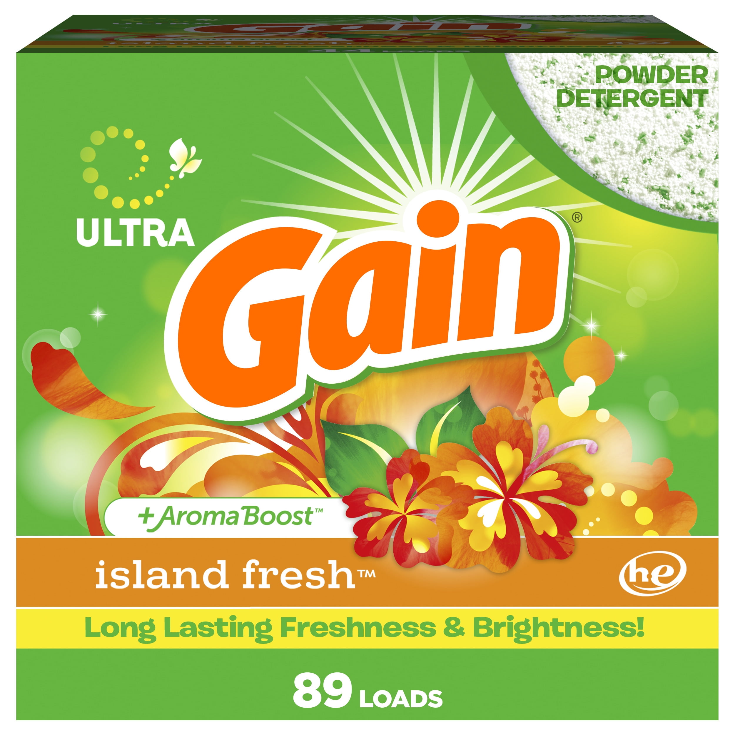 Gain Powder Laundry Detergent, Island Fresh Scent, 91 oz, 89 Loads