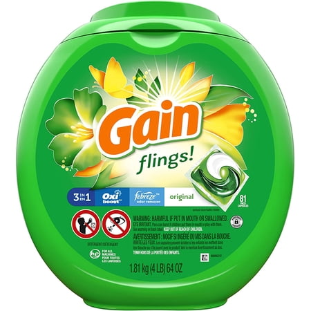 Gain flings Liquid Laundry Detergent Pacs, Original, 81 Count