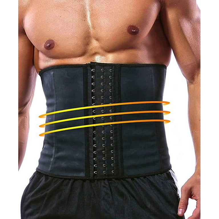 GainKee 100% Latex Men Waist Trainer Corset, Steel Bone Sweat Belt