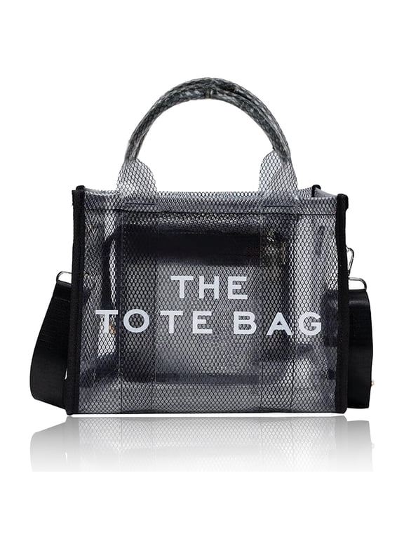 Clear Tote Bag, Clear Crossbody Bags for Women, Transparent Plastic Lunch Bag Large PVC Mesh Handbag Beach Bag for Sports, Travel, Stadium