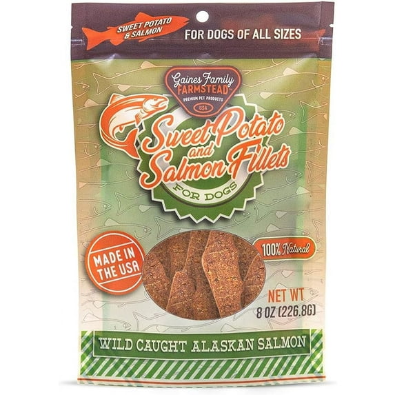 Gaines Family Farmstead Salmon & Sweet Potato Fillets for Dogs - 8oz bag, All-Natural, Grain Free, Dog Treats for All Ages & Breeds, Made in The USA