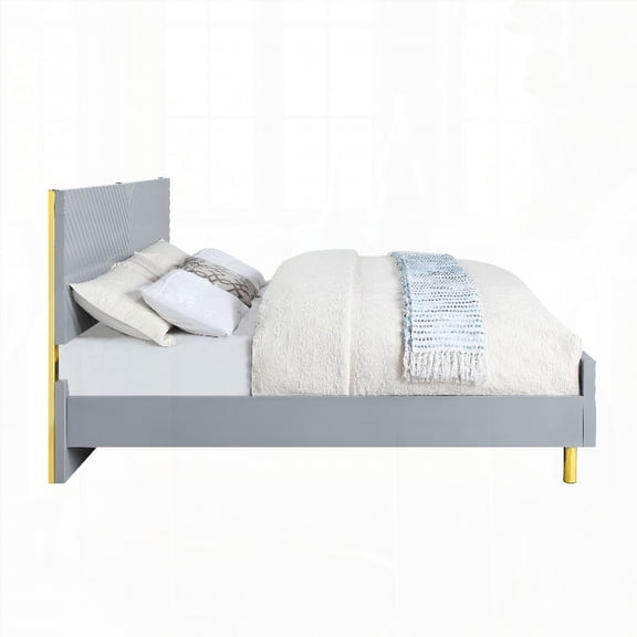 Gaines Gray High Gloss Finish EK Bed with Fully KD Structure and Metal Legs