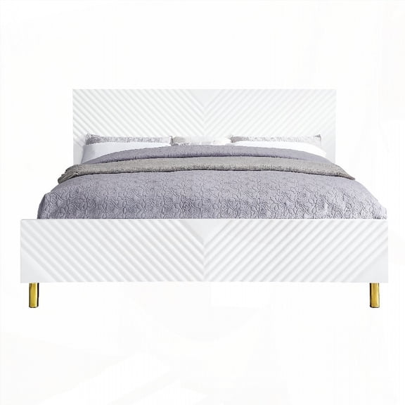 Gaines White | High Gloss Finish EK Bed, No Box Spring Needed