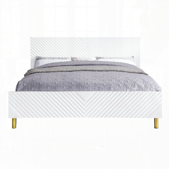 Gaines White High Gloss Finish EK Bed with KD Structure and Wave Pattern Design