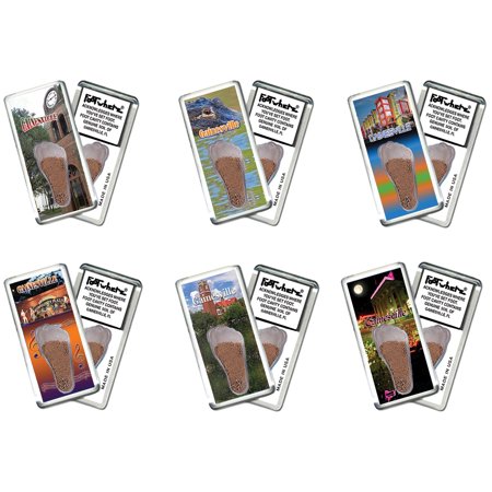 Gainesville, FL FootWhere Souvenir Fridge Magnets. 6 Piece Set. (GNV200 - Assorted)