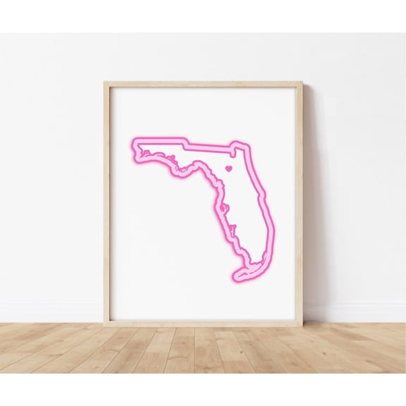 Gainesville Florida Art Map With Heart Pink Picture Wall Art Print, Travel Inspired Home And Office Decor