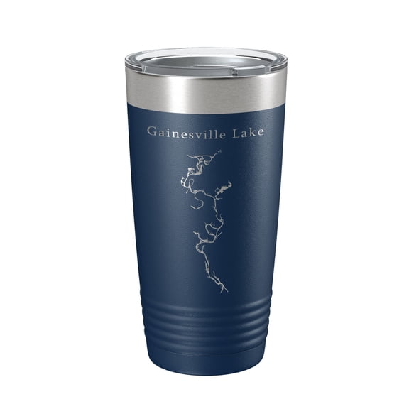 Gainesville Lake Map Tumbler Travel Mug Insulated Laser Engraved Coffee Cup Alabama 20 oz Navy Blue