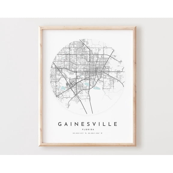 Gainesville Map Print Florida City Street Map Wall Art Poster, 16x24 UNFRAMED