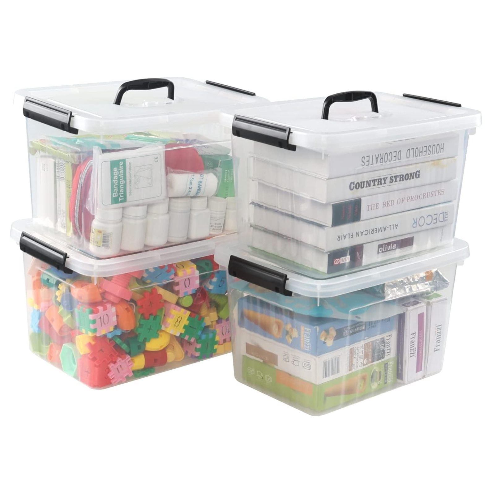 Gainhope 4 Packs Plastic Storage Bins with Lids and Handles, 10L Clear ...