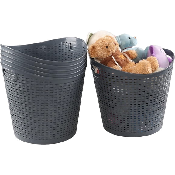 Gainhope 6 Pack 30 L Plastic Large Storage Basket, Laundry Basket with Cutout Handles, Plastic Laundry Hamper, Gray