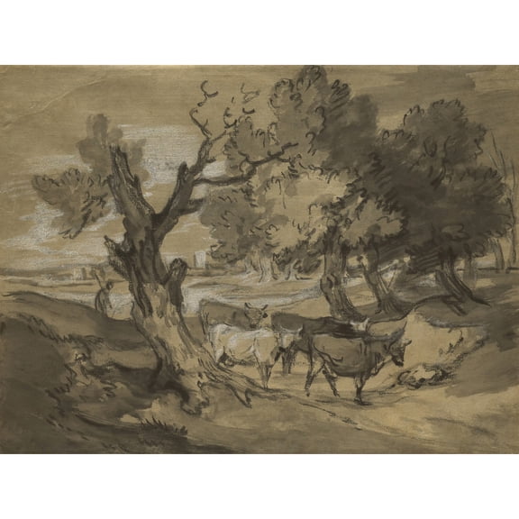 Gainsborough Landscape With Herdsman Driving Cows Painting Extra Large XL Wall Art Poster Print