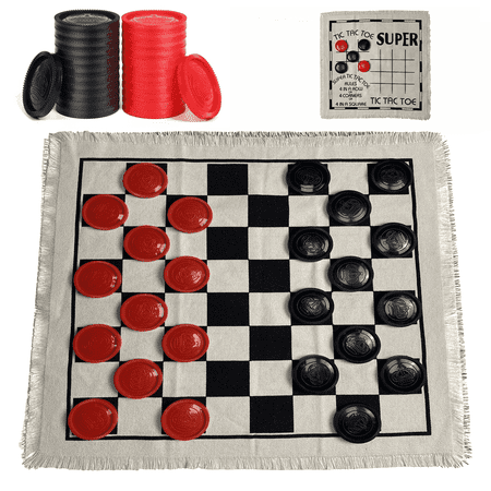 HUANCTOMA 3-in-1 Giant Checkers Board Game Set,Tic Tac Toe Board Draughts Reversible,Indoor Outdoor Yard Game for Kids and Adults(Large)
