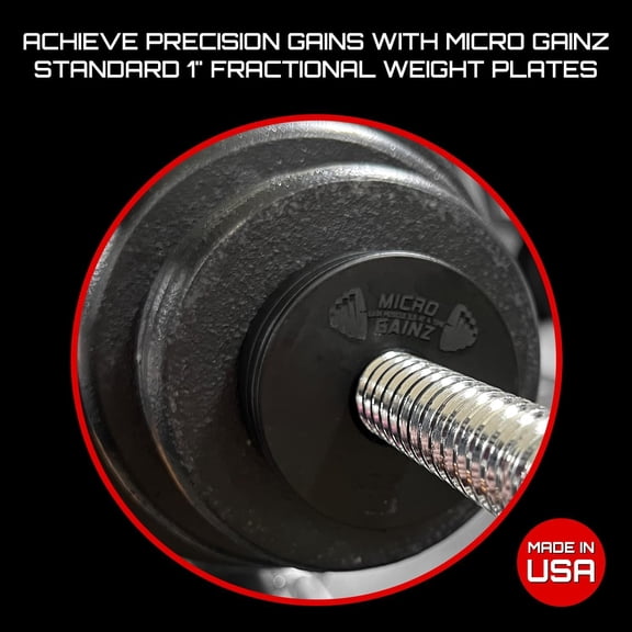 Gainz 1-Inch Center Hole Standard Fractional Weights Plate Sets, 10 Piece Dumbbell & Barbell Set of Plates with Bag for Strength Training and Weight Lifting, Made In USA