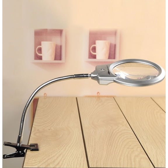 Gaiseeis New Lighted Table Top Desk Magnifier Magnifying Glass with Clamp Silver Black