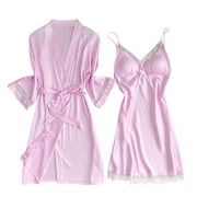 Gaiseeis New Satin Silk Pajamas Nightdress Women Robes Underwear Sleepwear Lingerie Pink L