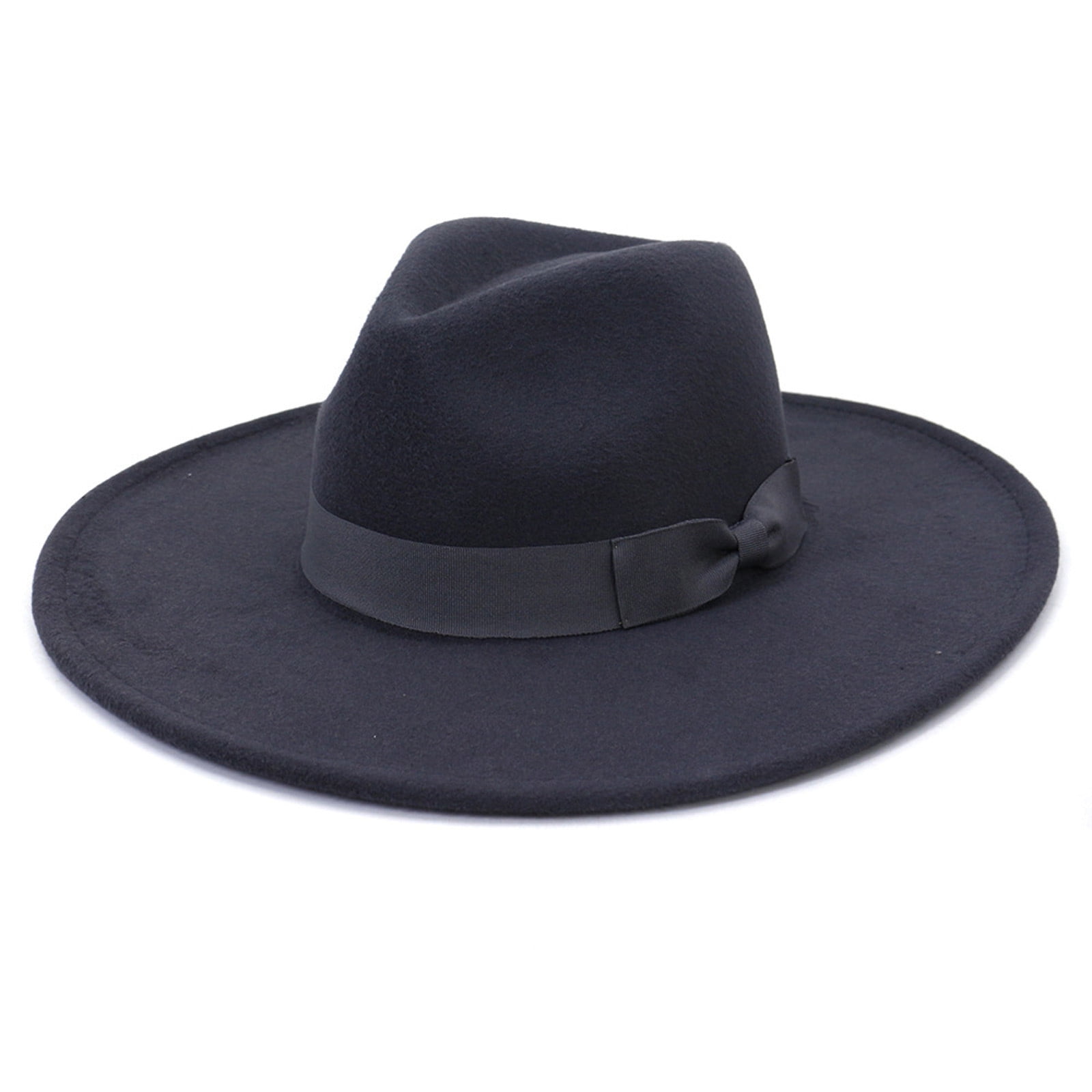 Gaiseeis Unisex Fashion Wide Wool Belt Flat Top Fedora Hat Party Church