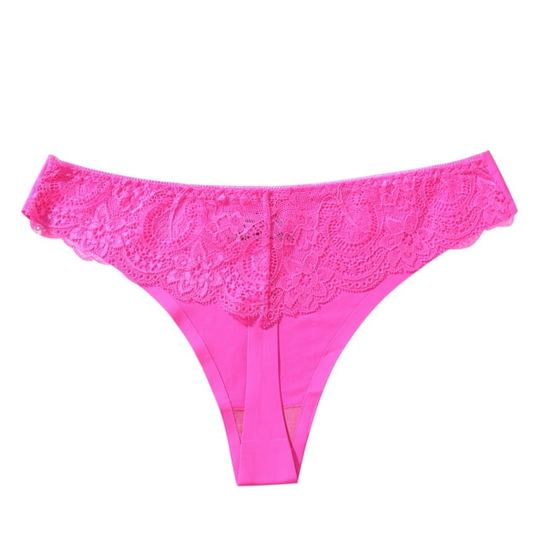 Gaiseeis Women Pantie Sexy Lace High Elastic Ice Silk knickers Underpants  Underwear Hot Pink L