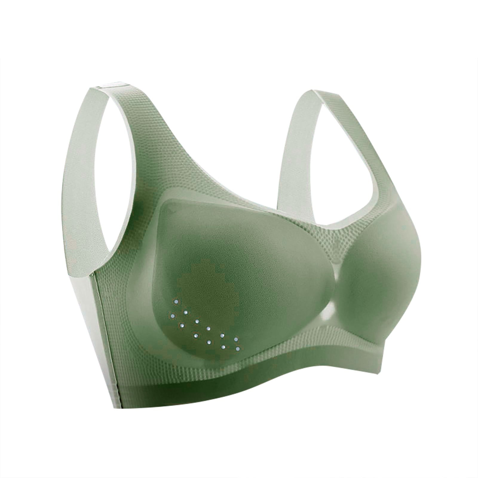 Gaiseeis Women's Solid Color Seamless Beautiful Back Large Size Ice Silk  Unwired Bra Green L
