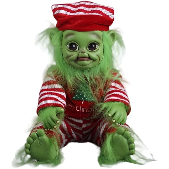 Gaishi Christmas Plush Toy, 11 Inch Cartoon Latex Ugly Green Monster Doll for Holiday Decoration & Gift,Striped