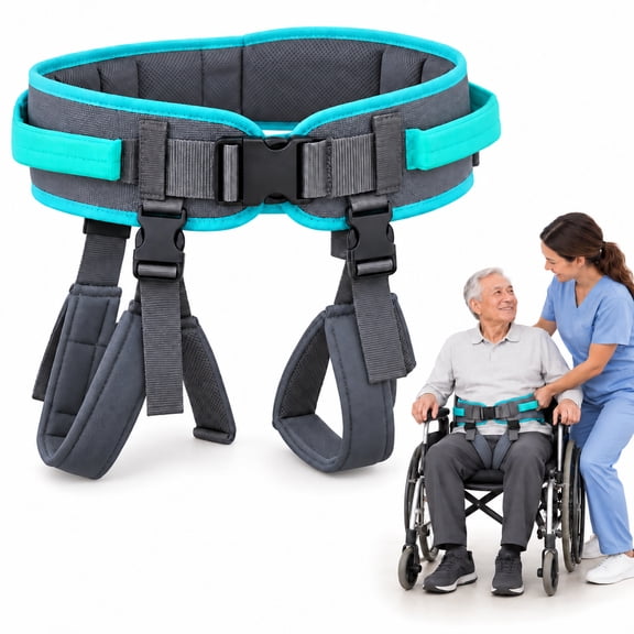 Gait Belt with 7 Handles and 2 Detachable Leg Straps, Nylon Transfer Belt, Quick-Release Buckle, Blue, Large, 31.1-40.9 in Waist