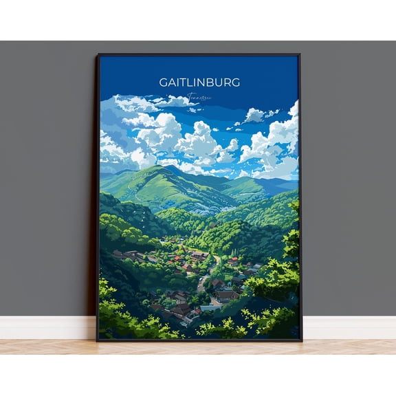 Gaitlinburg Travel Poster Wall Art, Travel Print of Gaitlinburg, Gaitlinburg Art Lovers Gift, Tennessee, USA Art Gift, 8x12 UNFRAMED