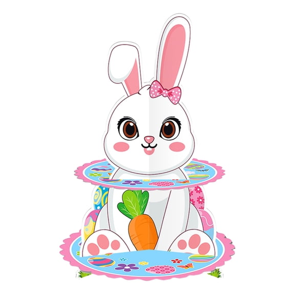 Gaiwos 2 Tier Easter Bunny Cupcake Stand 15 inches, Dessert Cake Holder Cardboard Display Tower Serving Tray Decor, Easter Kids Theme Birthday Party Decorations