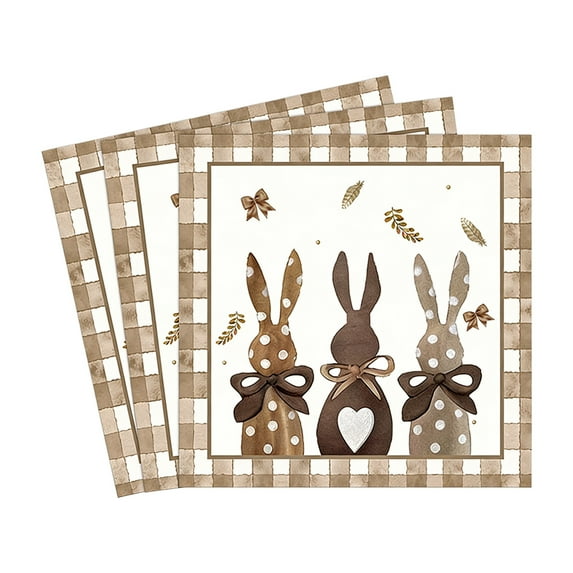 Gaiwos 20 PCS Easter Bunny Party Supplies 6.5 inches, Happy Easter Disposable Napkins Tableware Set, Rustic Buffalo Plaids Napkins, for Spring Party Dinner Table Decor