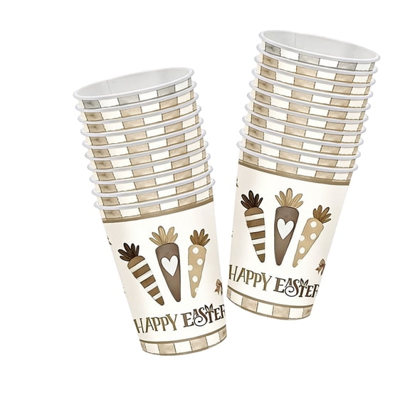 Gaiwos 20 PCS Easter Party Supplies 4.25 inches, Happy Easter Disposable Cups Tableware Set, Rustic Buffalo Plaids Cups, for Spring Party Dinner Table Decor