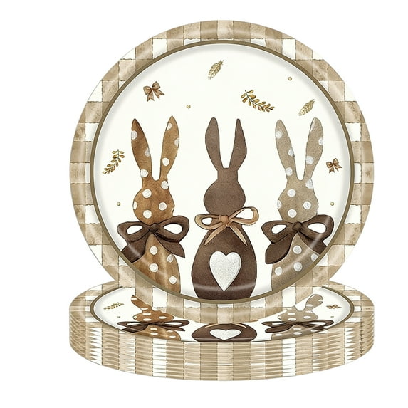Gaiwos 20 PCS Happy Easter Oval Paper Plates 9 inches, Easter Bunny Disposable Plates, Serving Dish for Holiday Wedding Spring Party Supplies Decoration