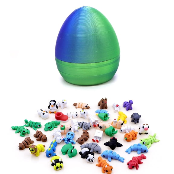 Gaiwos 3D Printed Animals Articulating Figurines 3 inches, Printed Easter Eggs with 10 PCS Random Mini Animal Inside, Easter and Birthday Gifts, Home Office Decor