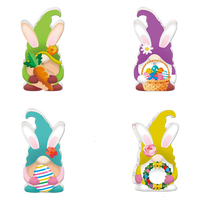 Gaiwos 4 PCS Easter Wooden Gnome Bunny Sign 5.5 inches, Easter Bunny Egg Decorations, Adorable Rustic Easter Gnome Bunny for Home Holiday Spring Decor Tabletop Display Centerpiece Gifts Decor