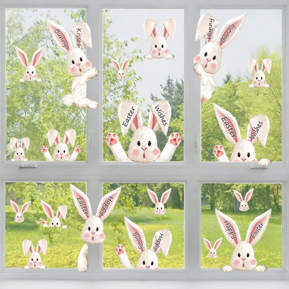 Gaiwos 6 Sheets Easter Bunny Window Clings, Happy Easter Window Stickers, Easter Window Decals for Glass Decorations Holiday Home Store Window Glass Decoration, 11.8 * 7.8 in