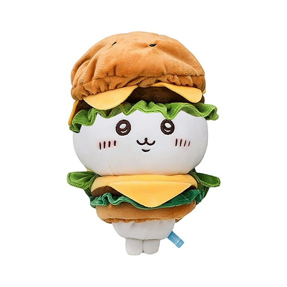 Gaiwos Chiikawa Stuffed Animal 10.6 inches, Kawai Hachiware Plush Toy with Hamburger Clothes, Holiday Birthday Gifts for Kids and Fans